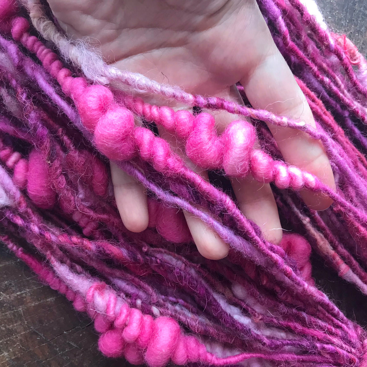 Pink hand spun art yarn - 100 g  36 yards - Mynoush