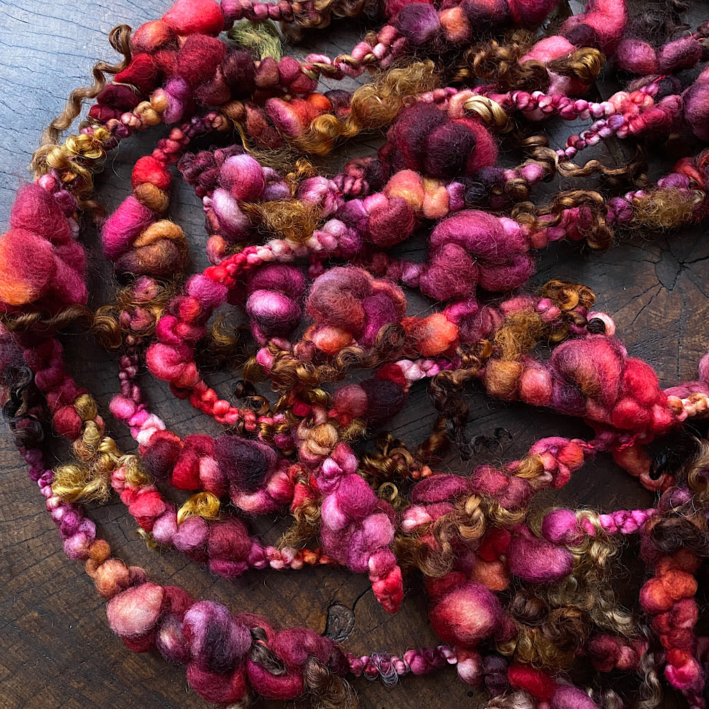 Burgundy Jumbo boucle art yarn with locks