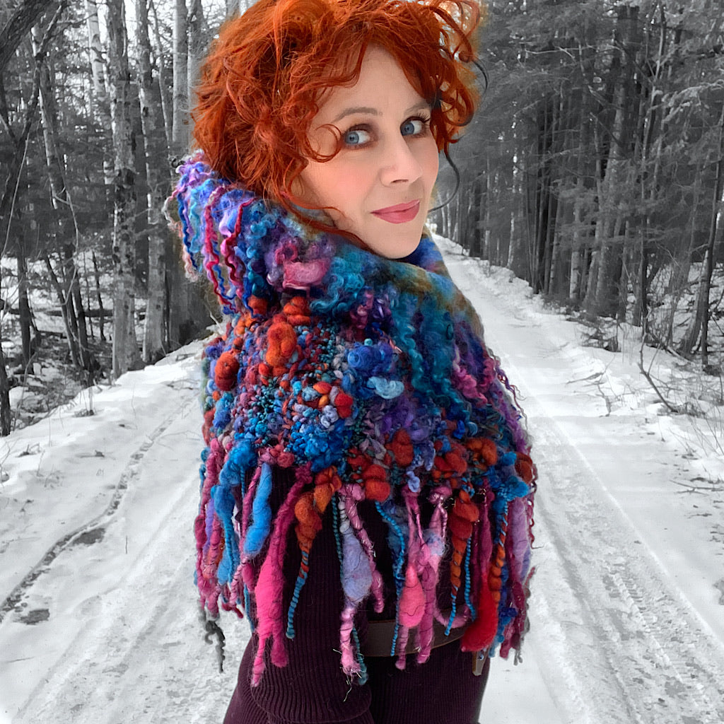 Fireworks Knitted and felted cowl