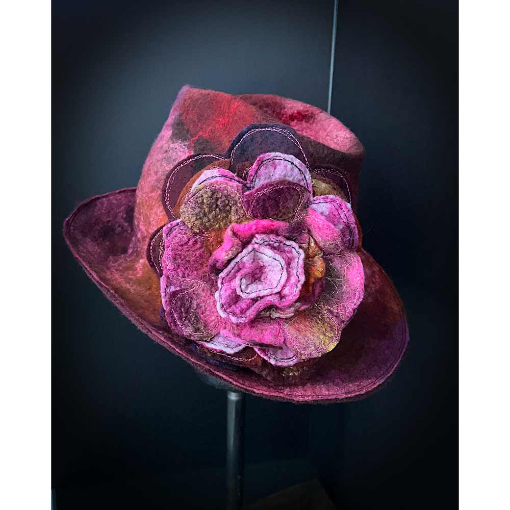 Felted hat with rose size 24” large