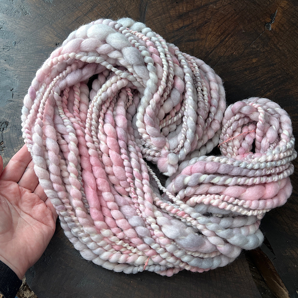 Pink mouse - spiral hand spun yarn