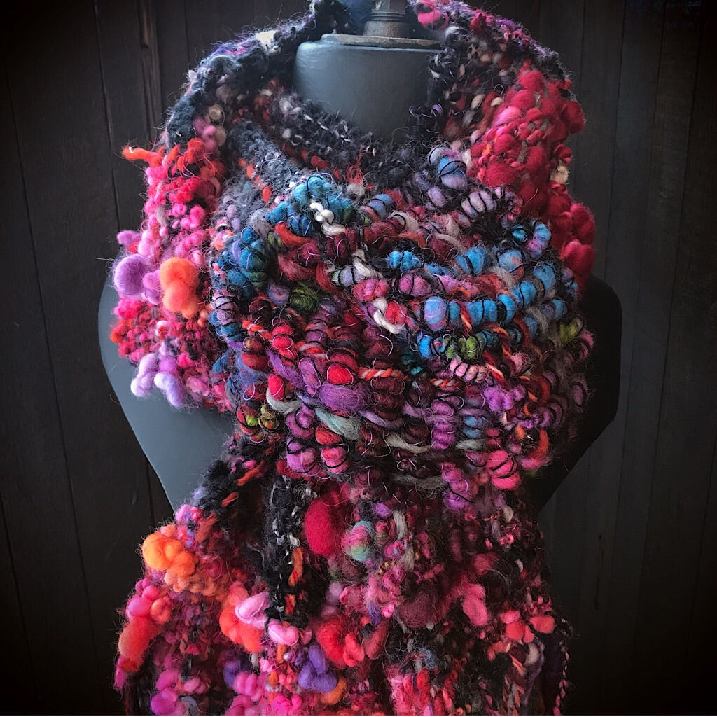 Red and black woven scarf