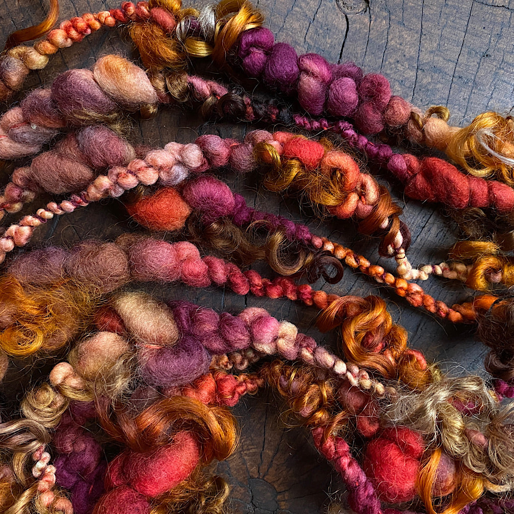 Burgundy Jumbo boucle art yarn with locks