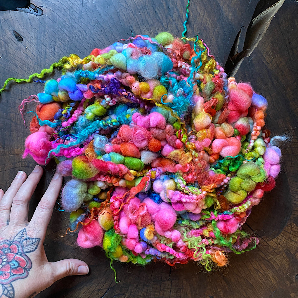 Rainbow Love Jumbo boucle Art yarn with locks