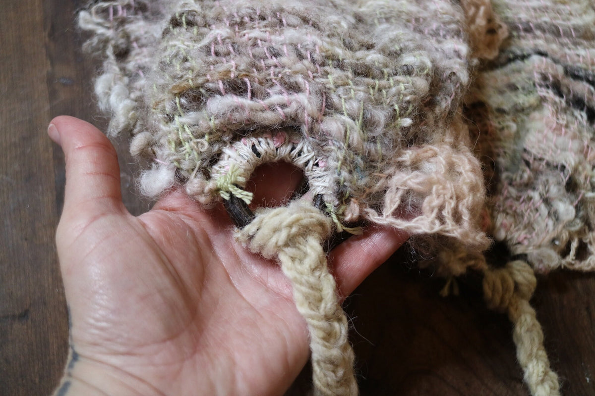 Summer woven and felted hooded scarf - Natural colours with blush pink - Mynoush