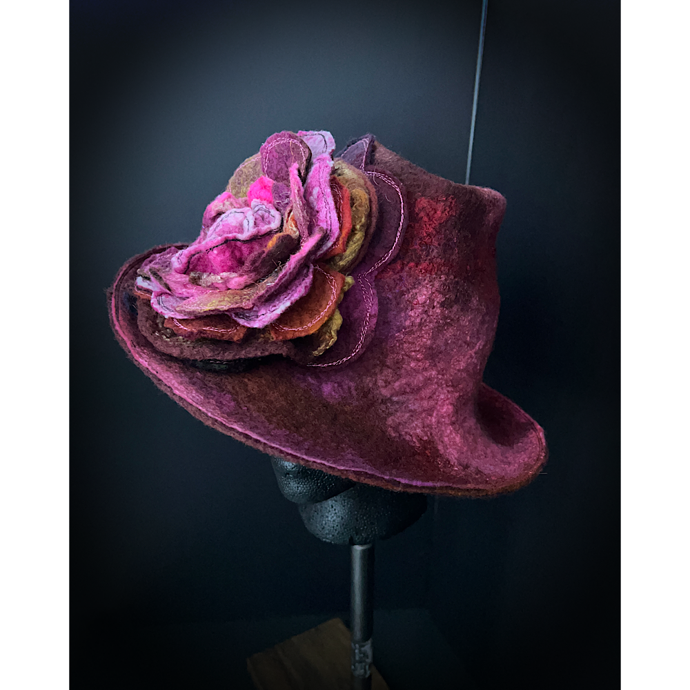 Felted hat with rose size 24” large