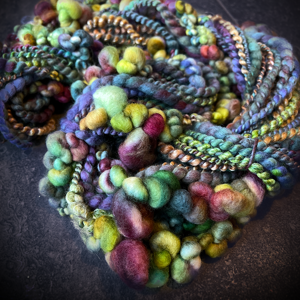 Golden teal - bubbly art yarn