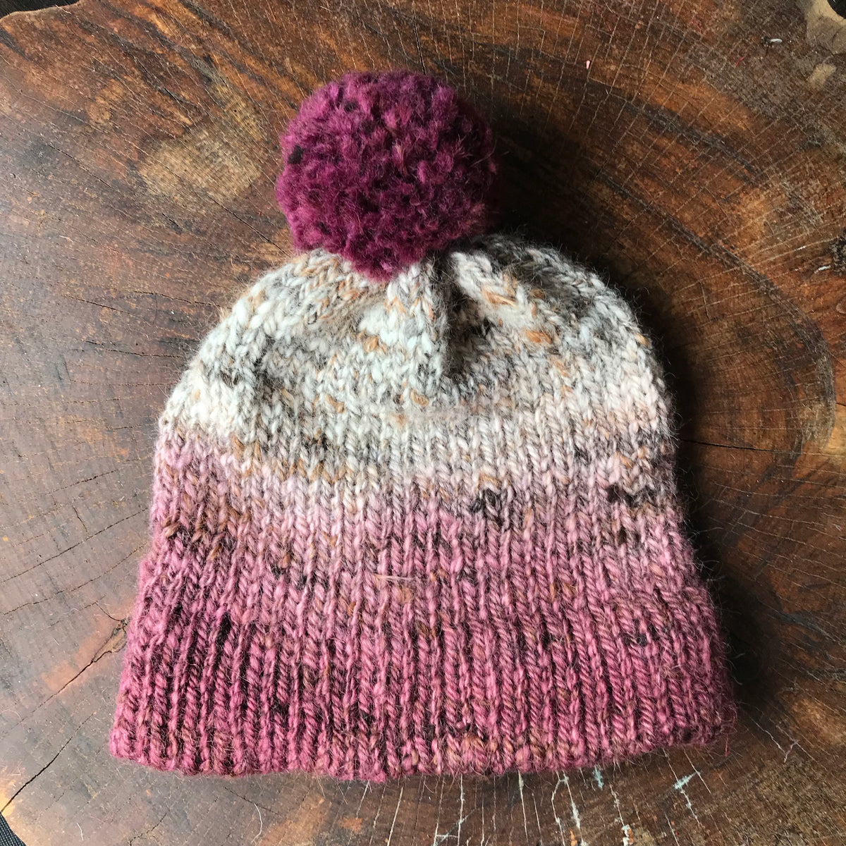 Grey and burgundy beanie 95% wool 5% alpaca One size - Mynoush