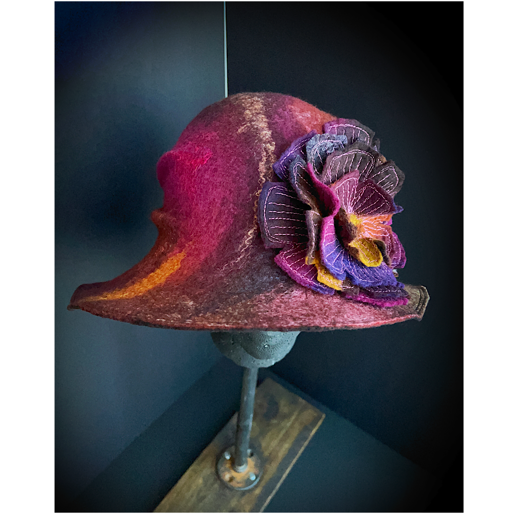 Felted cloche hat with rose - 23”