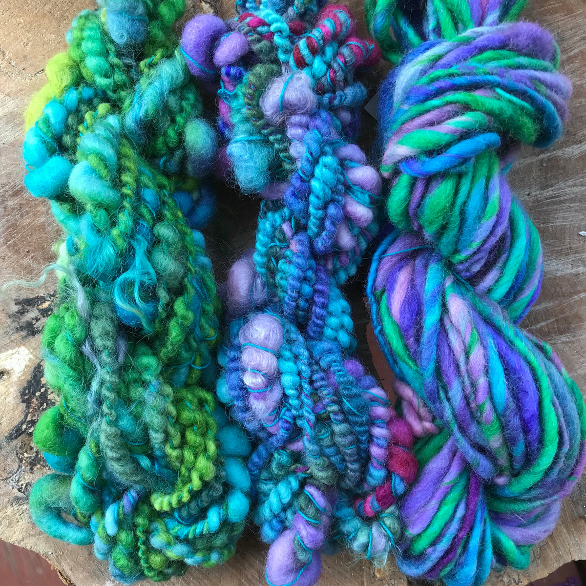 Blue hand spun yarn scarf kit - yarn trio 250 grams - Mynoush