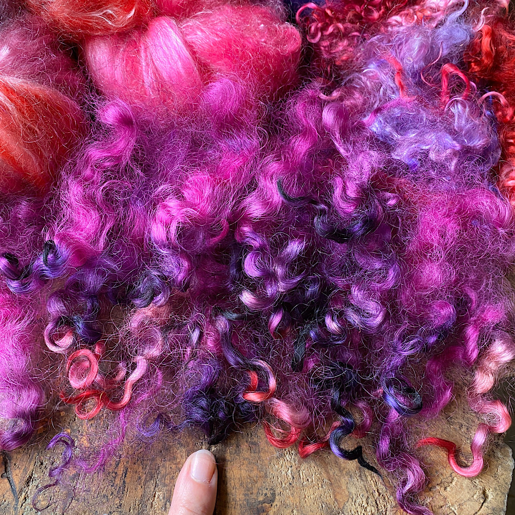 Spinning kit Hand dyed roving with mohair