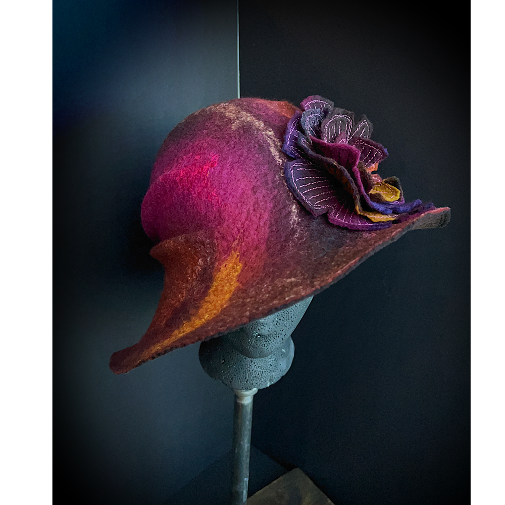 Felted cloche hat with rose - 23”