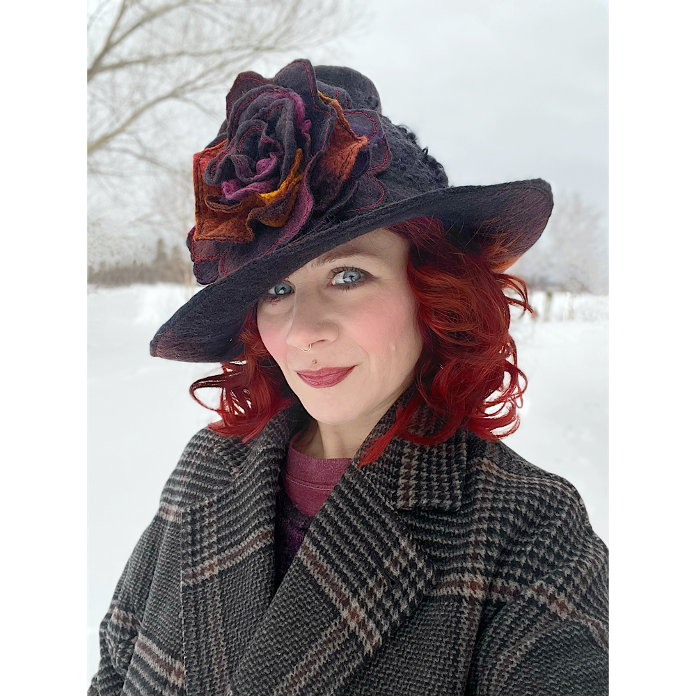 Felted top hat with rose size 24” large