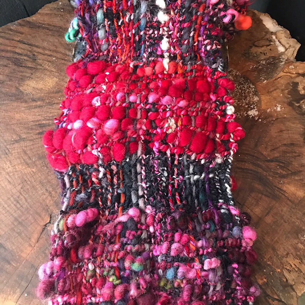 Red and black woven scarf