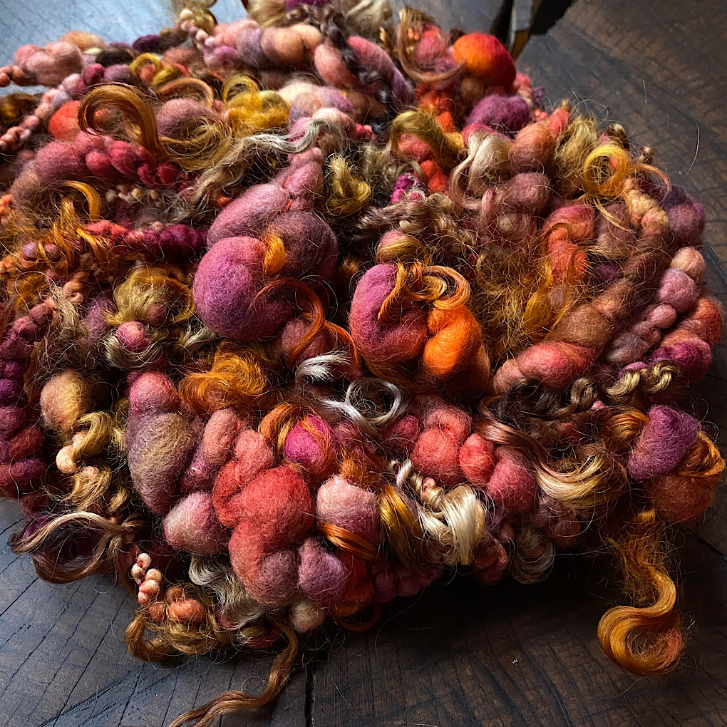 Burgundy Jumbo boucle art yarn with locks