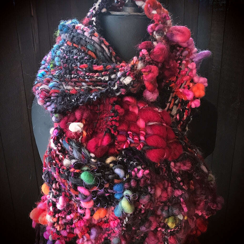 Red and black woven scarf