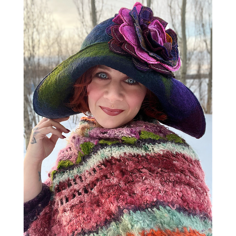 Felted flapper’s hat with rose size 24” large