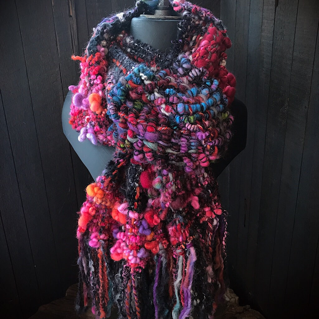 Red and black woven scarf