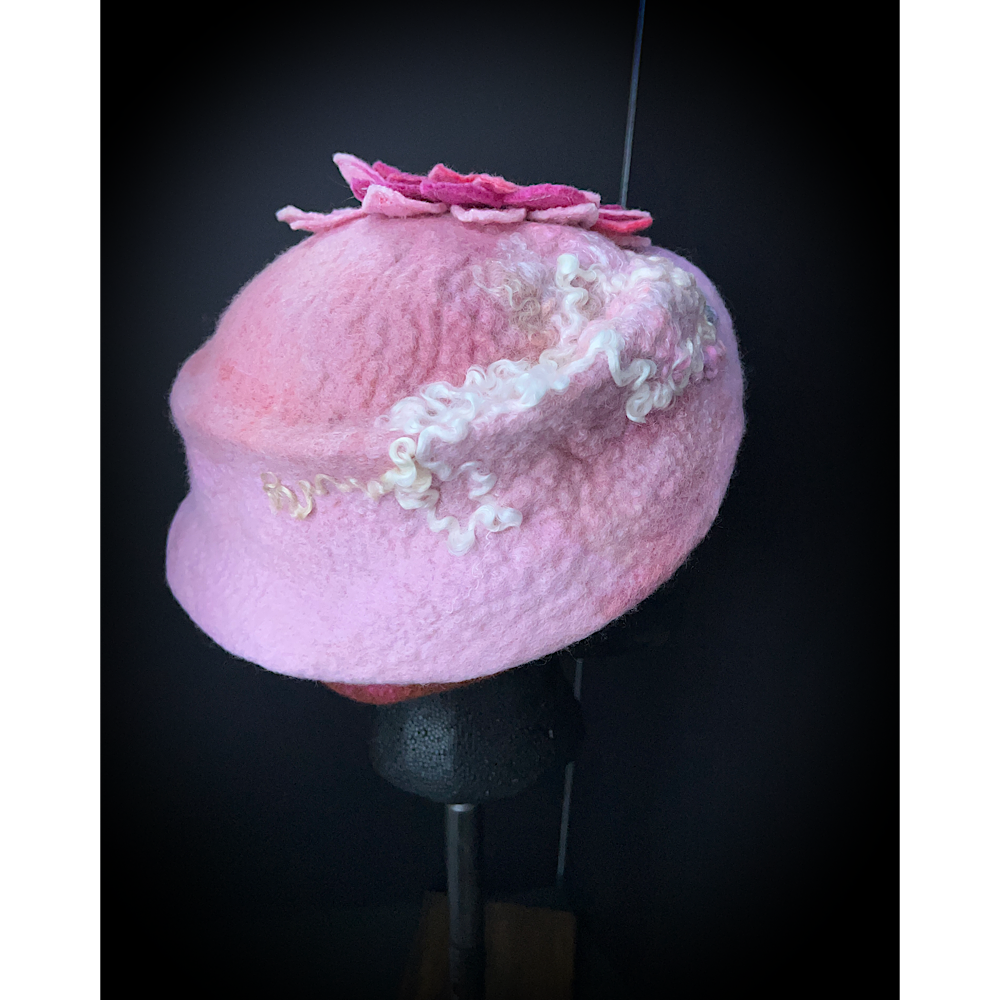 Felted beret hat with rose size 23.5”