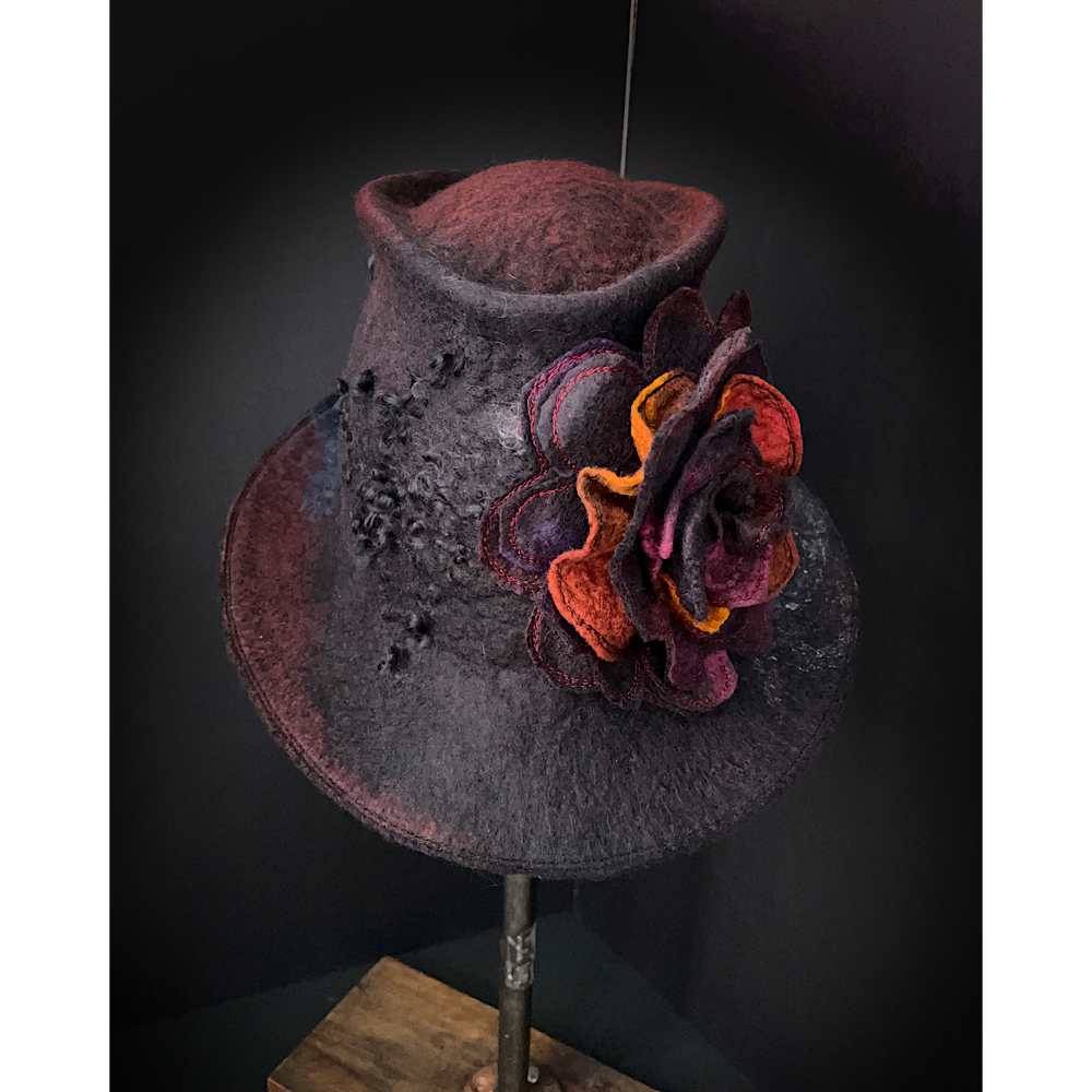 Felted top hat with rose size 24” large