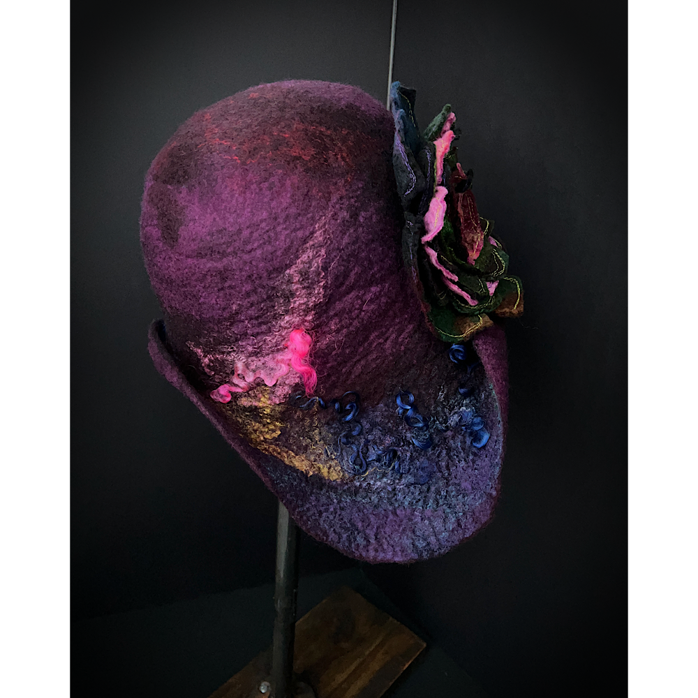 Felted flapper’s hat with rose size 24” large