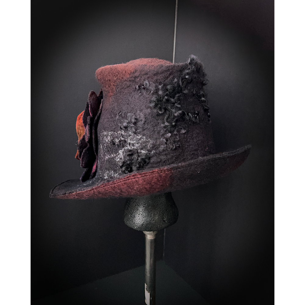 Felted top hat with rose size 24” large