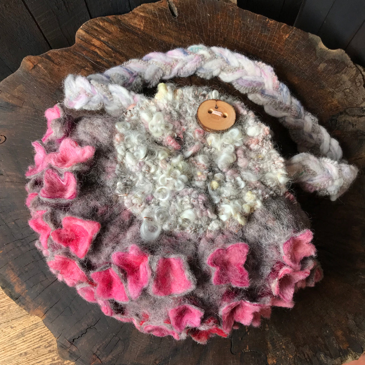 Felted handbag #4 with pink flowers - Mynoush