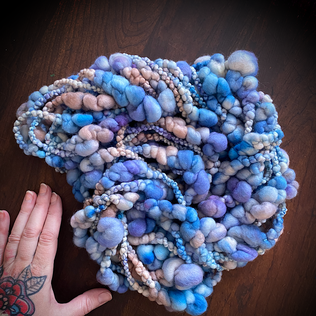 Blue lavender blush Jumbo boucle Art yarn