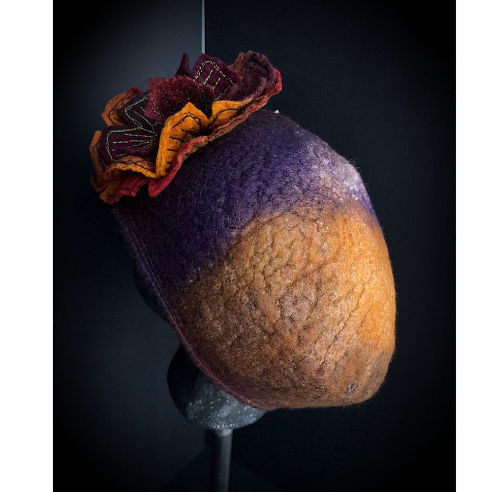 Felted beret with rose size 24” large