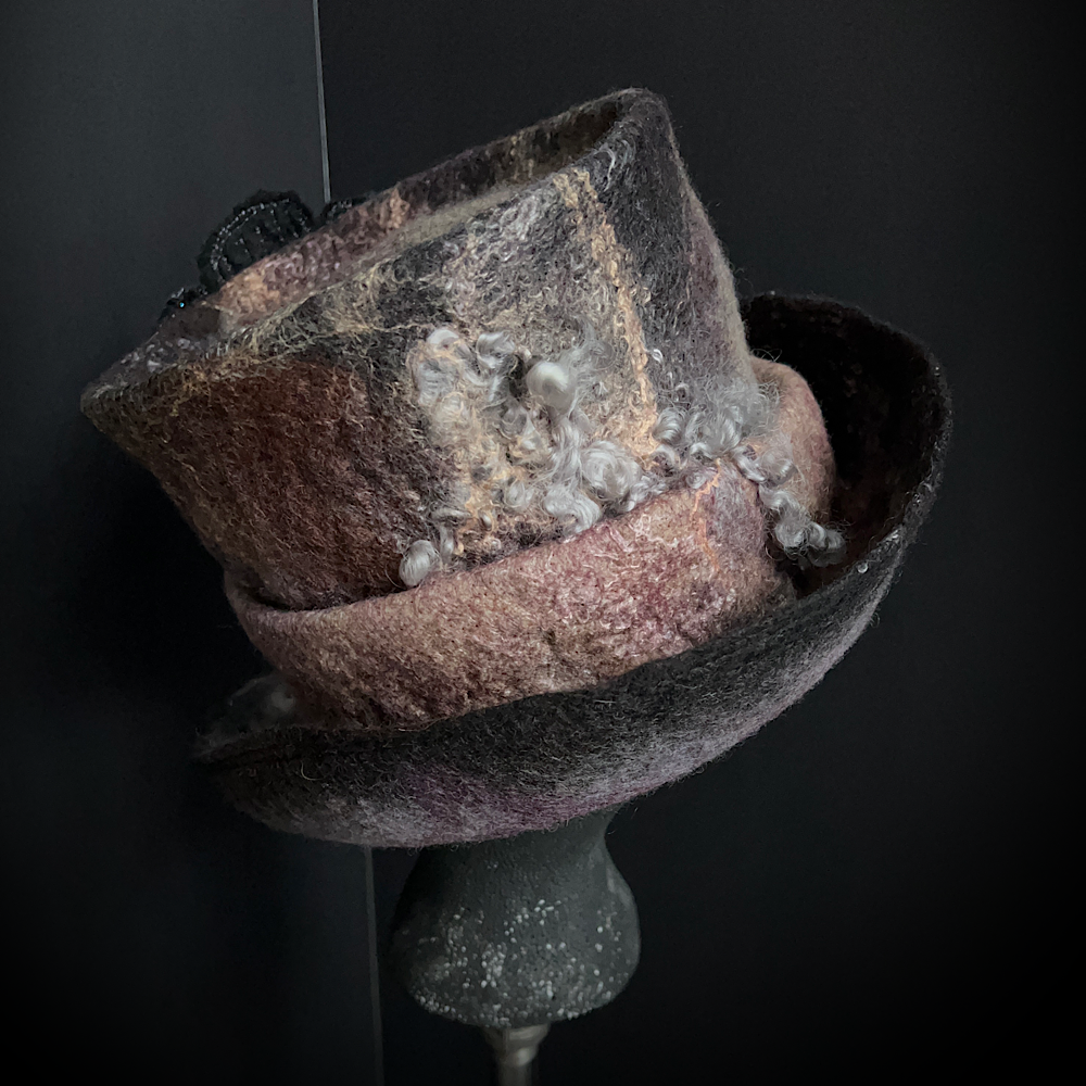 Felted top hat with rose - 24”