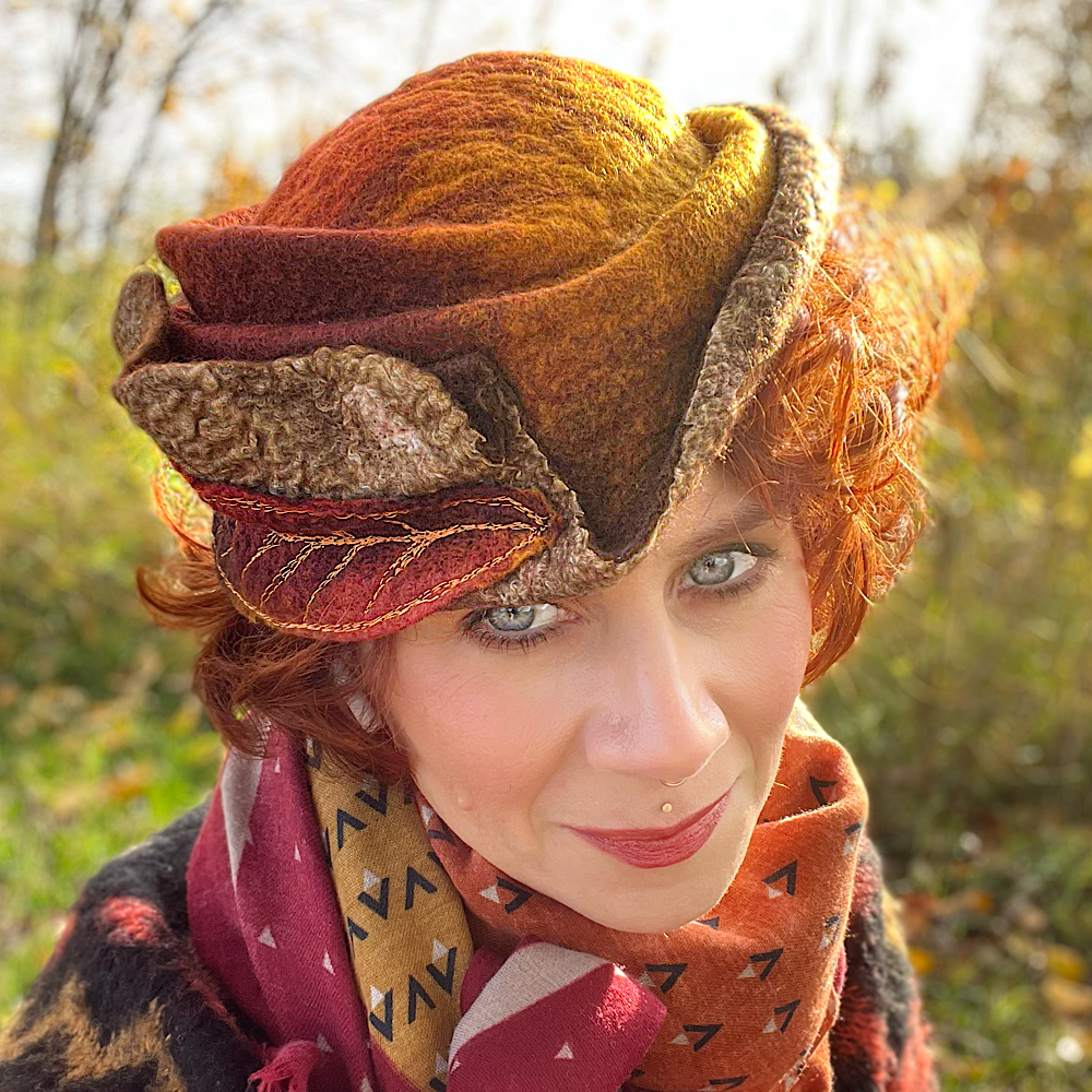 Felted top hat with leaves - 22”