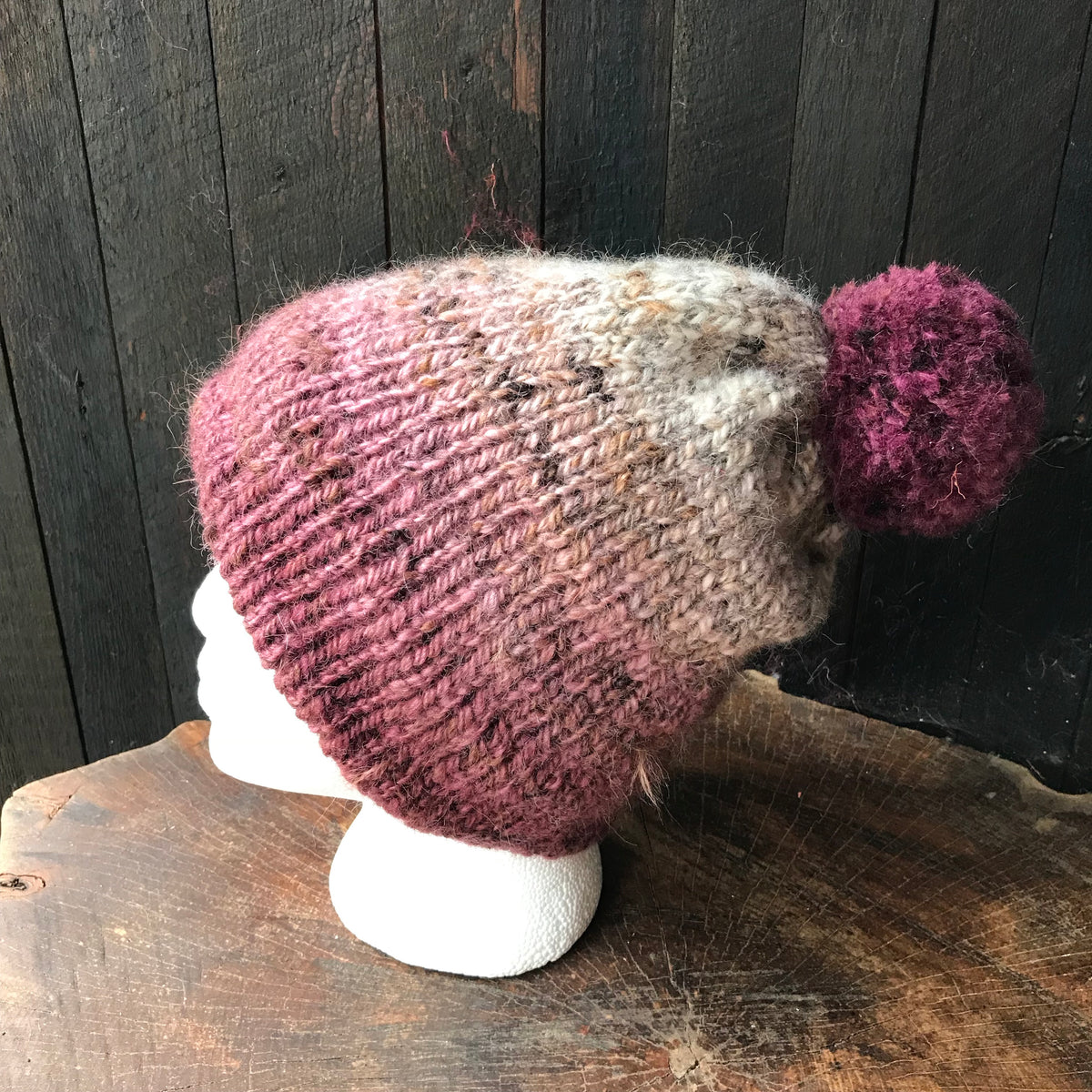 Grey and burgundy beanie 95% wool 5% alpaca One size - Mynoush