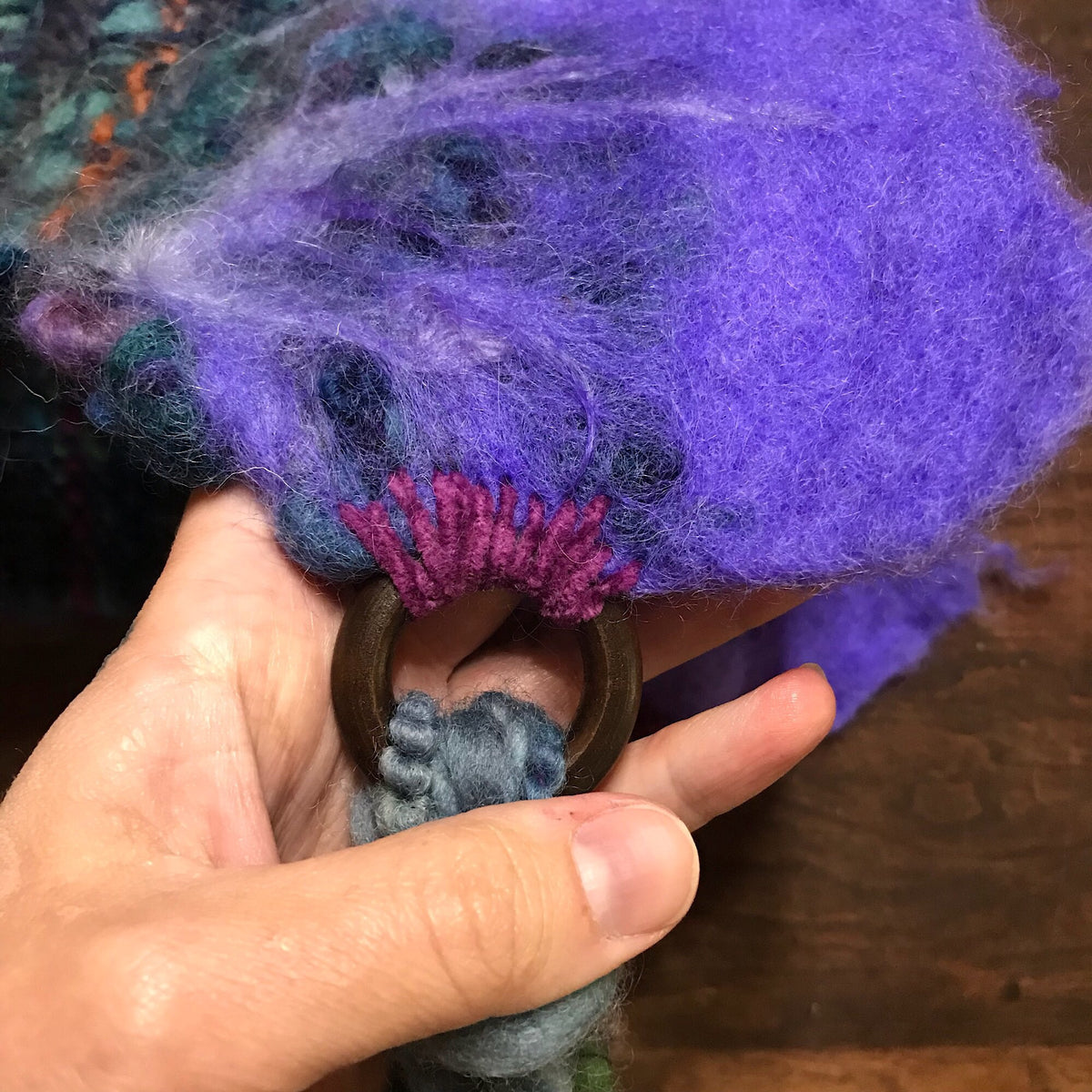 Blue hood hat with felt, fairy hat, hand woven - One size - Mynoush