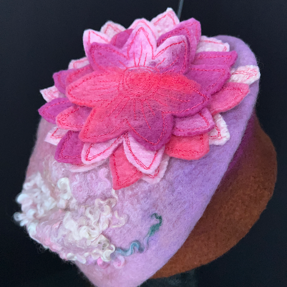 Felted beret hat with rose size 23.5”