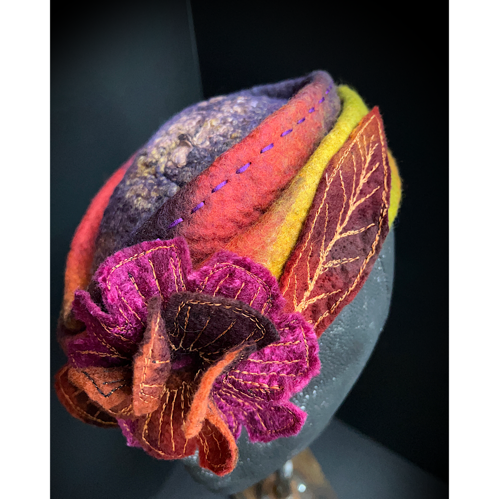 Felted bibi hat with flower - 21” small