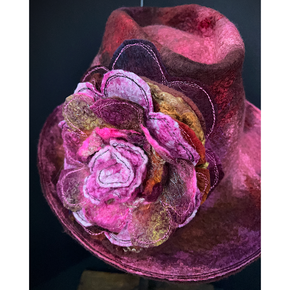 Felted hat with rose size 24” large