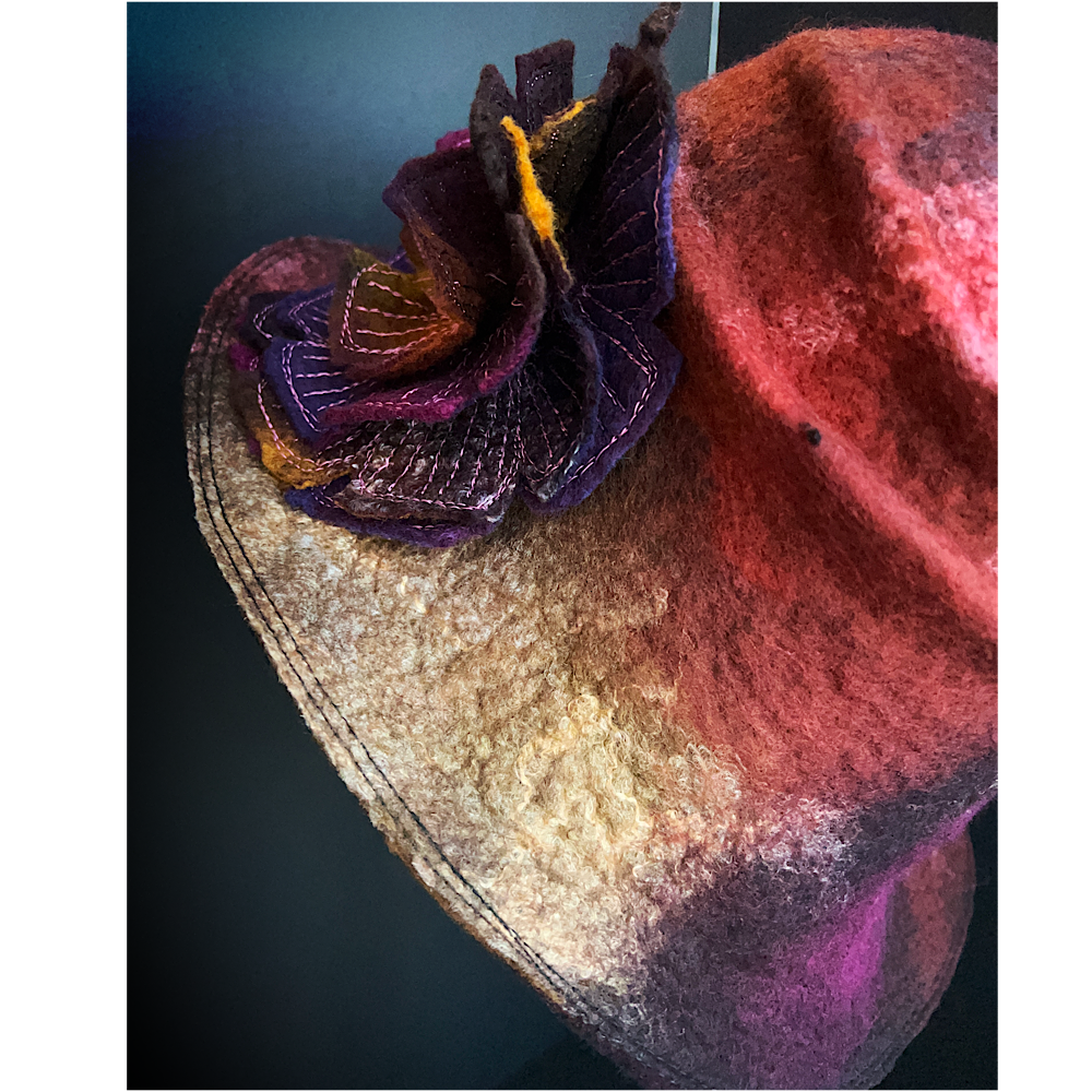 Felted cloche hat with rose - 23”