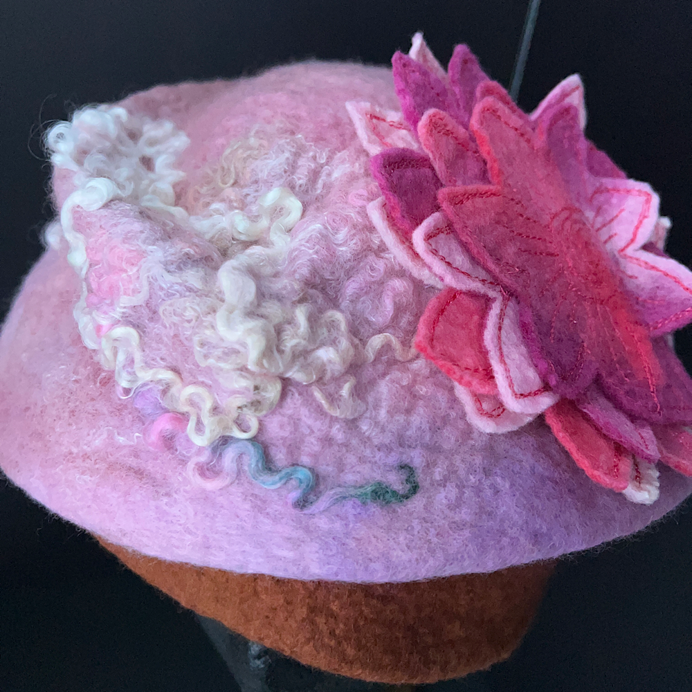 Felted beret hat with rose size 23.5”