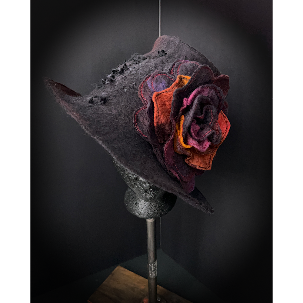 Felted top hat with rose size 24” large