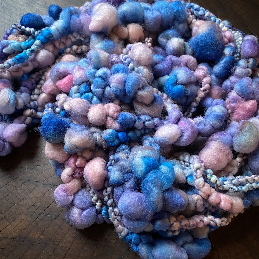 Blue lavender blush Jumbo boucle Art yarn