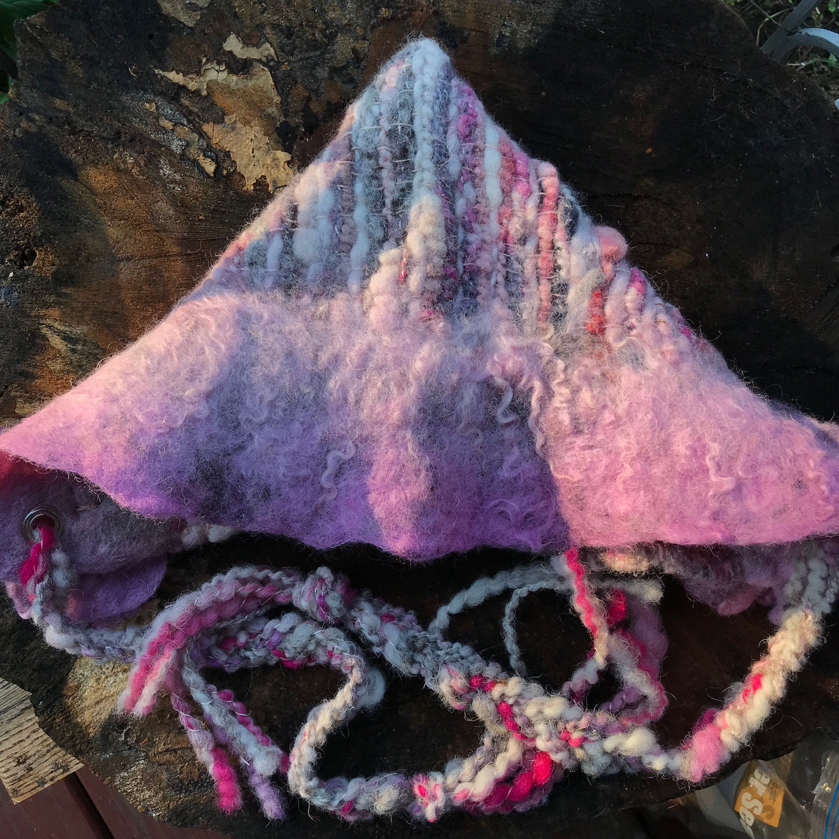 Pink fairy hat | Hooded hat with felted flowers - Mynoush