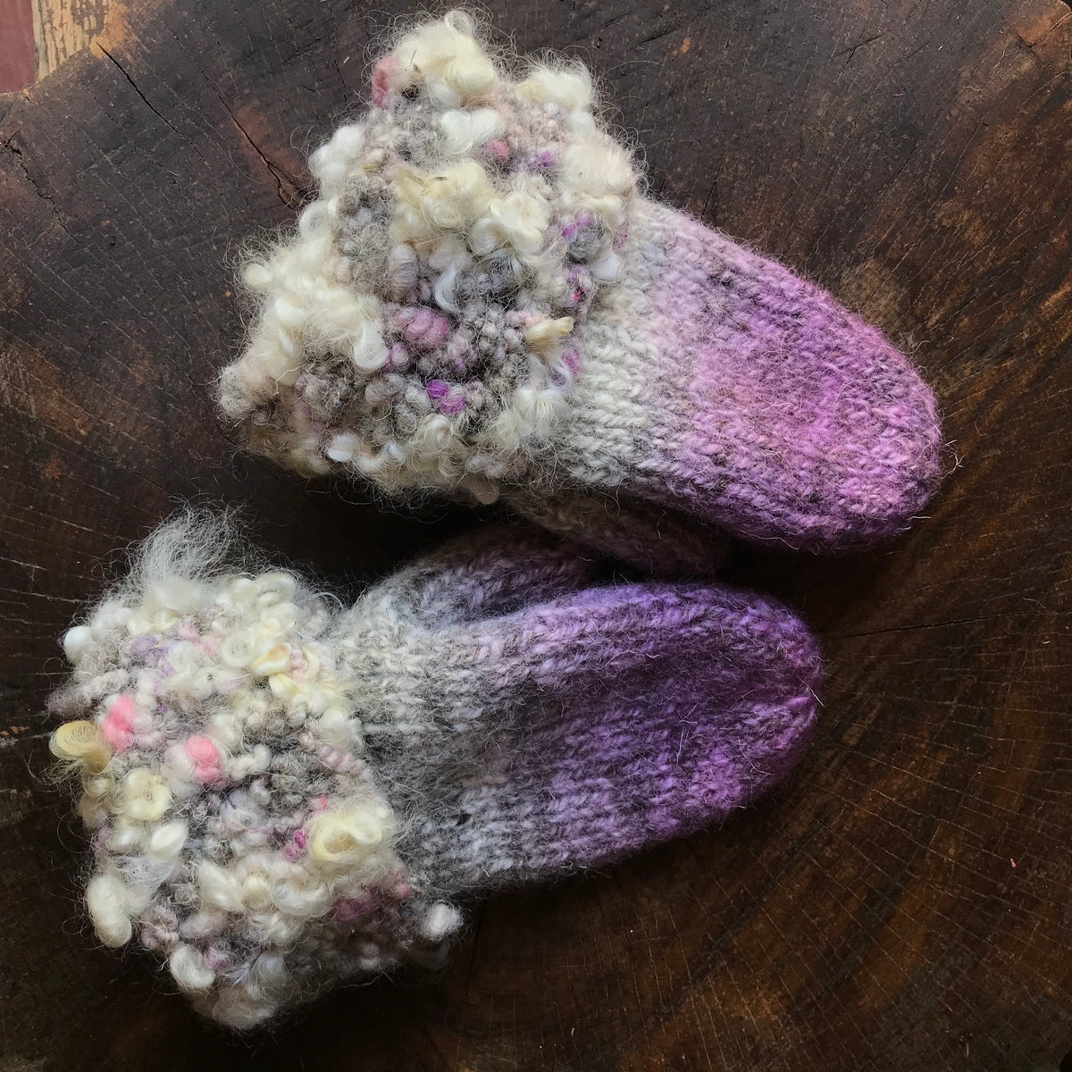 Purple and grey knitted and felted mittens - Medium size - Mynoush