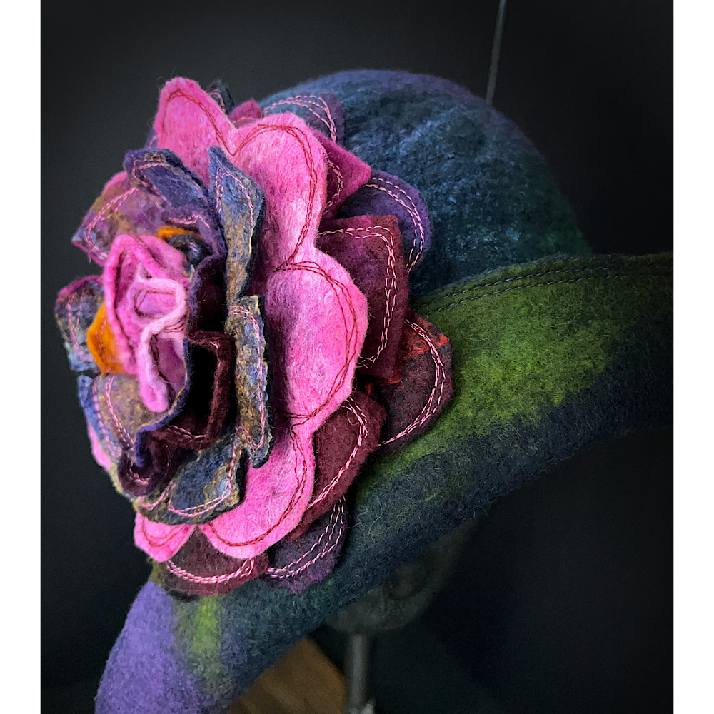 Felted flapper’s hat with rose size 24” large
