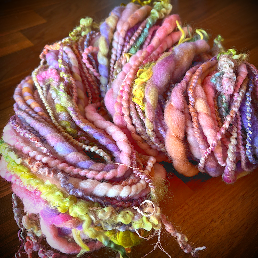 Peach blossom - spiral hand spun yarn