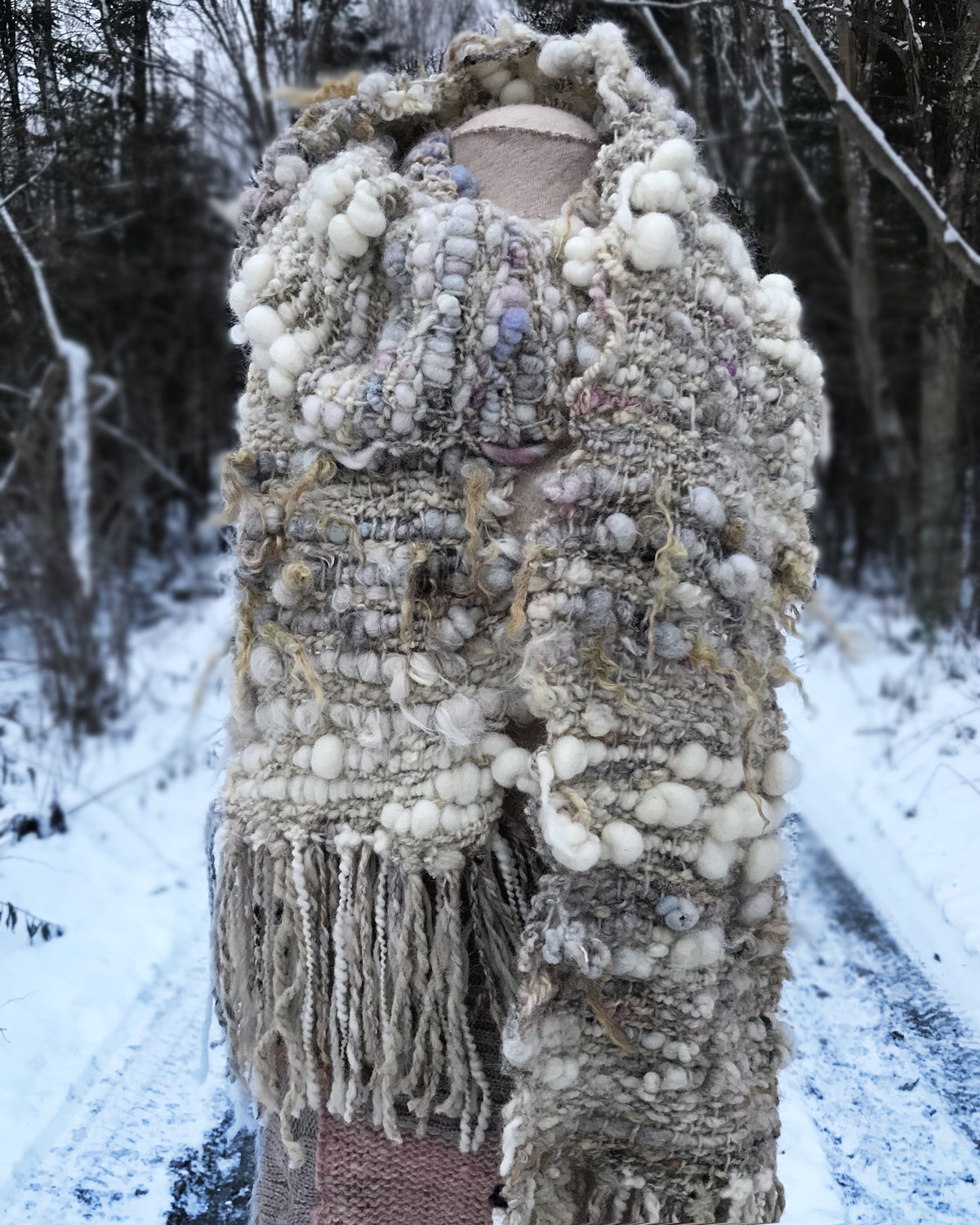 Natural white scarf 100% Wool  98” x 10”|Foulard blanc en laine 98”x10” - Mynoush