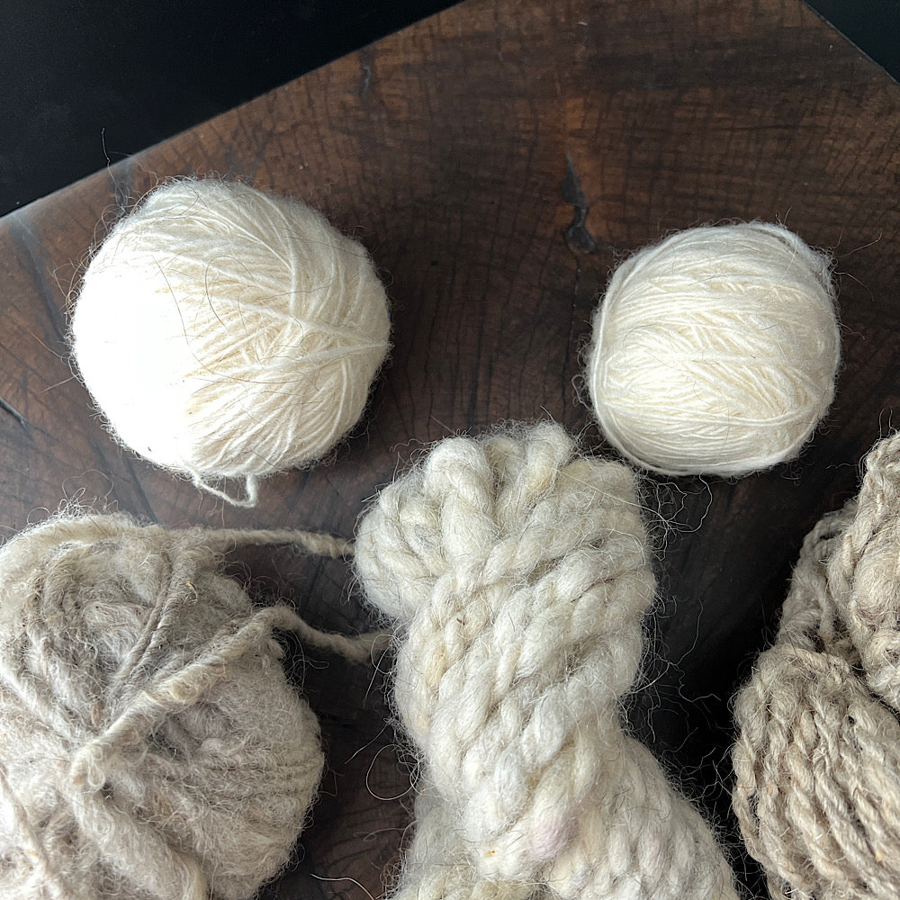 Set of rustic yarns from my spinning debuts
