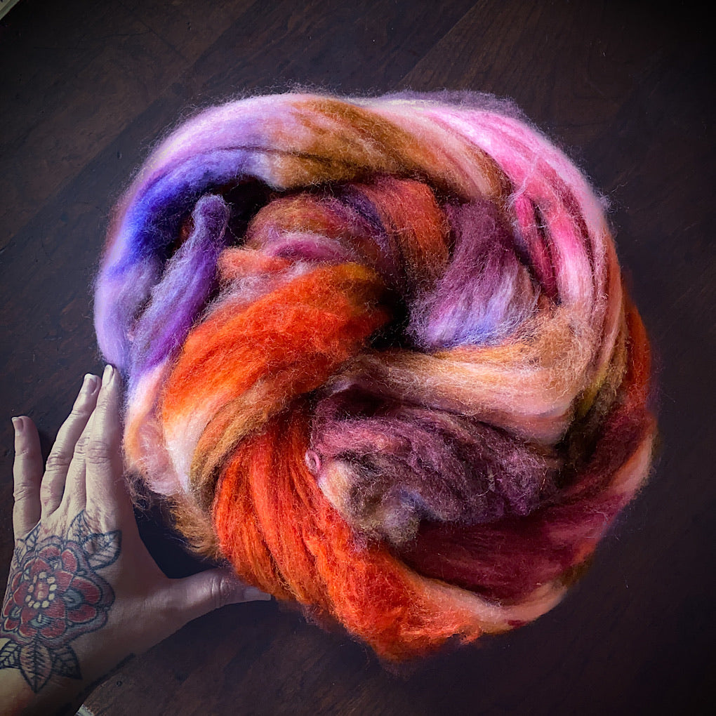 Hand painted Silk / merino roving