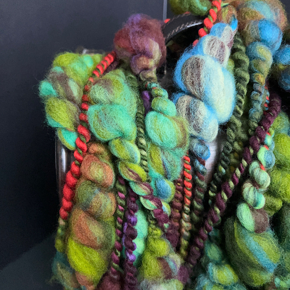 Green thick and thin art yarn