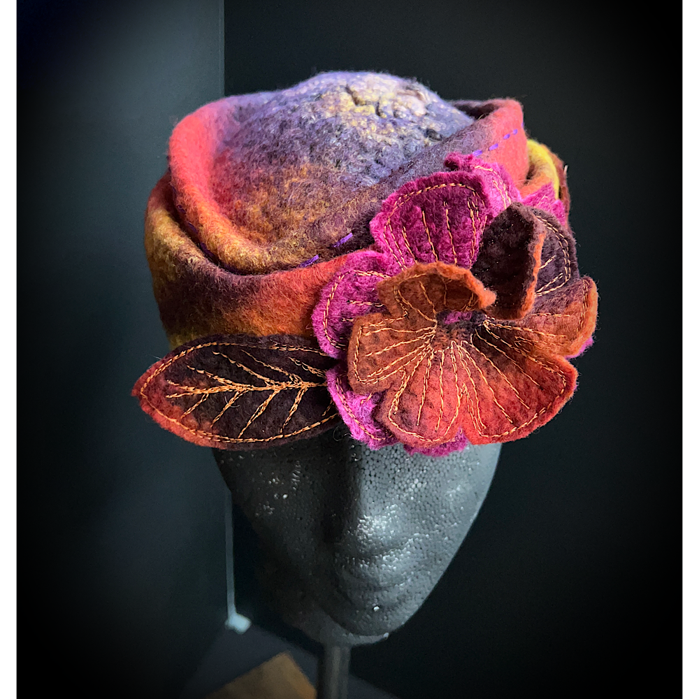 Felted bibi hat with flower - 21” small