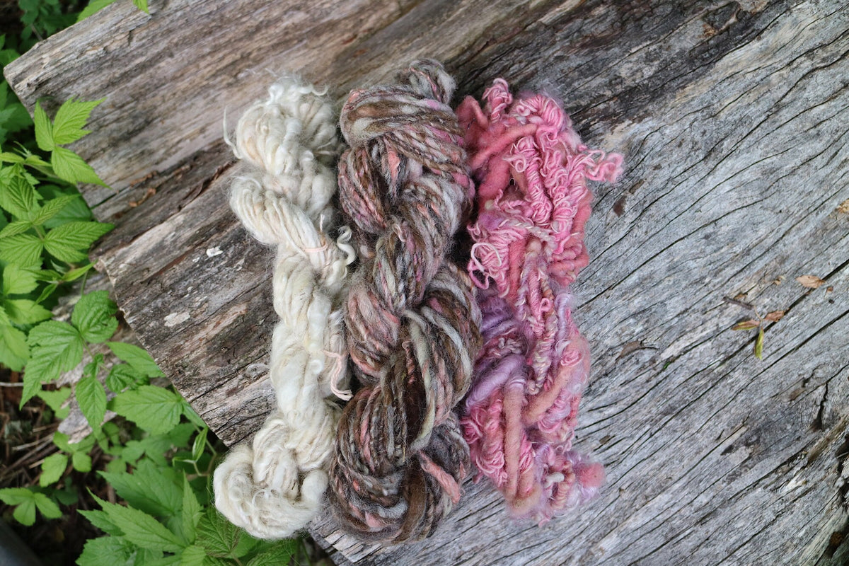 3 mini hand spun skeins kit - brown and pink - 100 grams - Mynoush